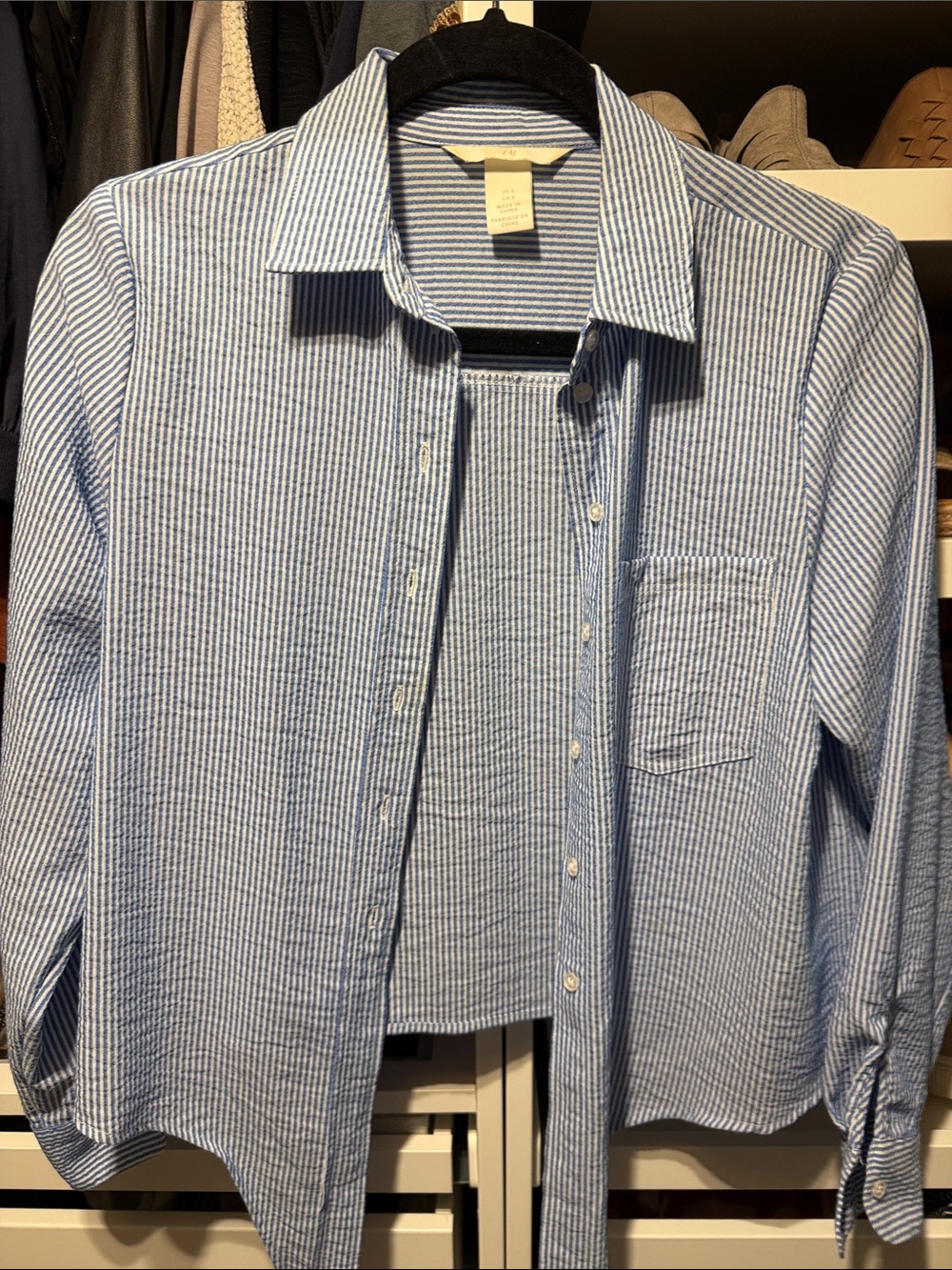 H&M Light Blue & White Striped Women's Button-Up Blouse